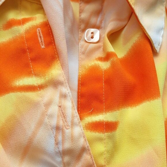 Milano Woman Blouse Womens Plus 1X Orange Yellow Bell Pleated Sleeve Art To Wear - Picture 7 of 7